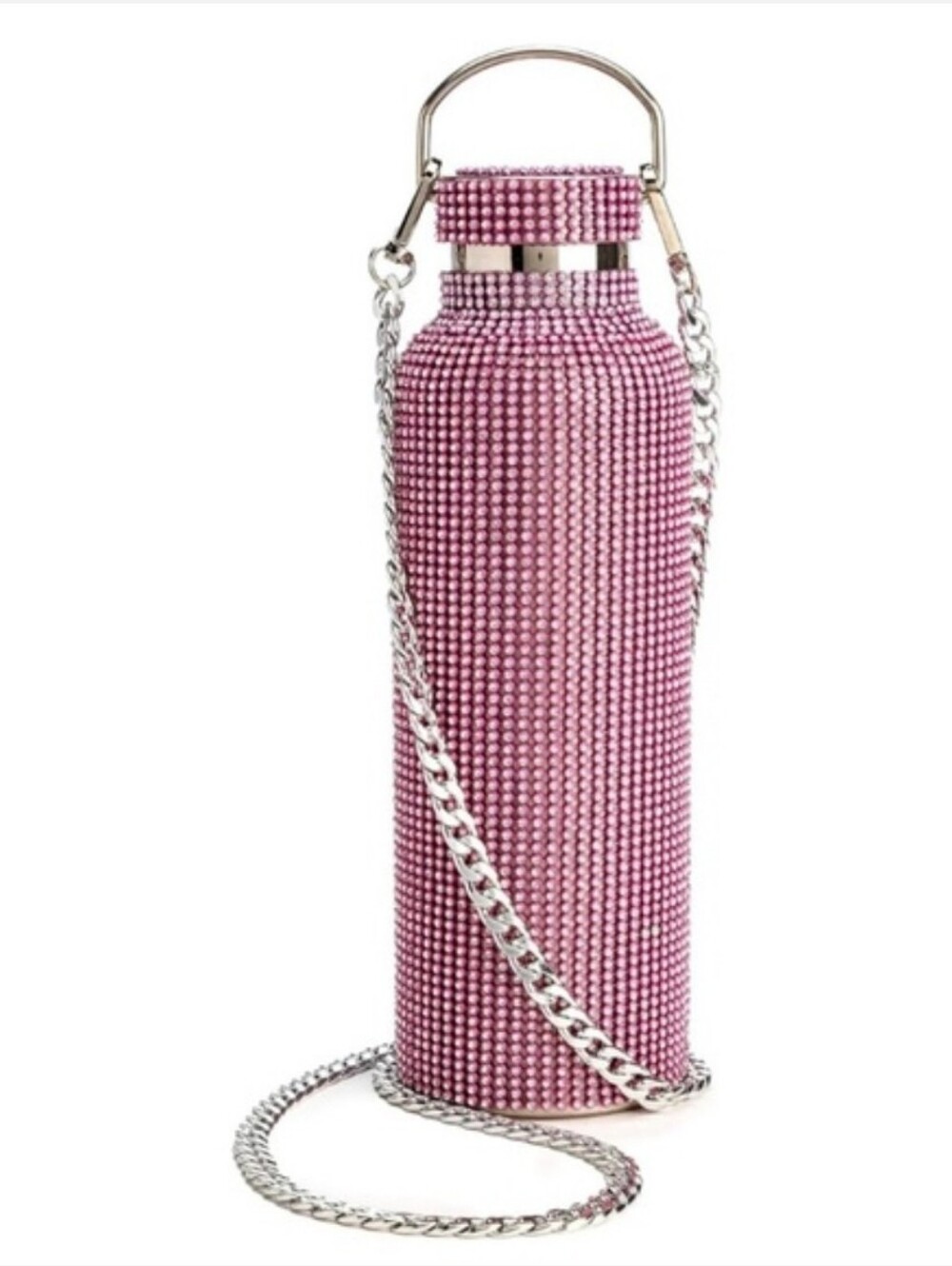 Pink Crystal Cylinder Crossbody Water Bottle